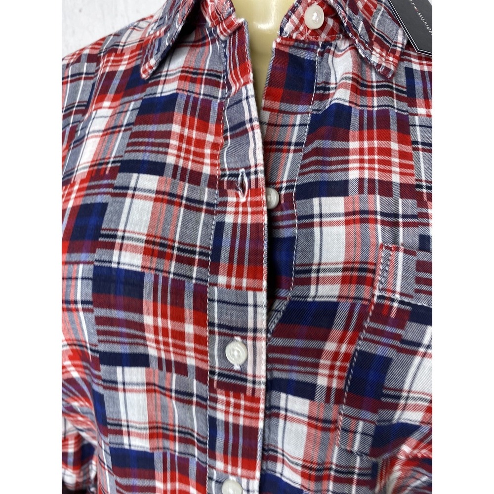 Tommy Hilfiger Shirt Women XS Heritage Top Patchwork L/S Button Front Flag NWT - Picture 9 of 9